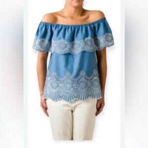 Fever Blue Peasant Embroidery Size Medium